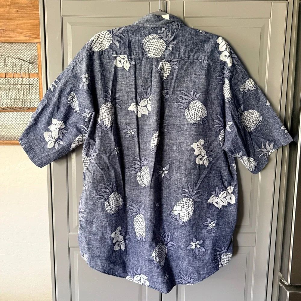 Tommy Hilfiger 90s Reverse Pineapple Print Short Sleeve Aloha Shirt,Blue, XL